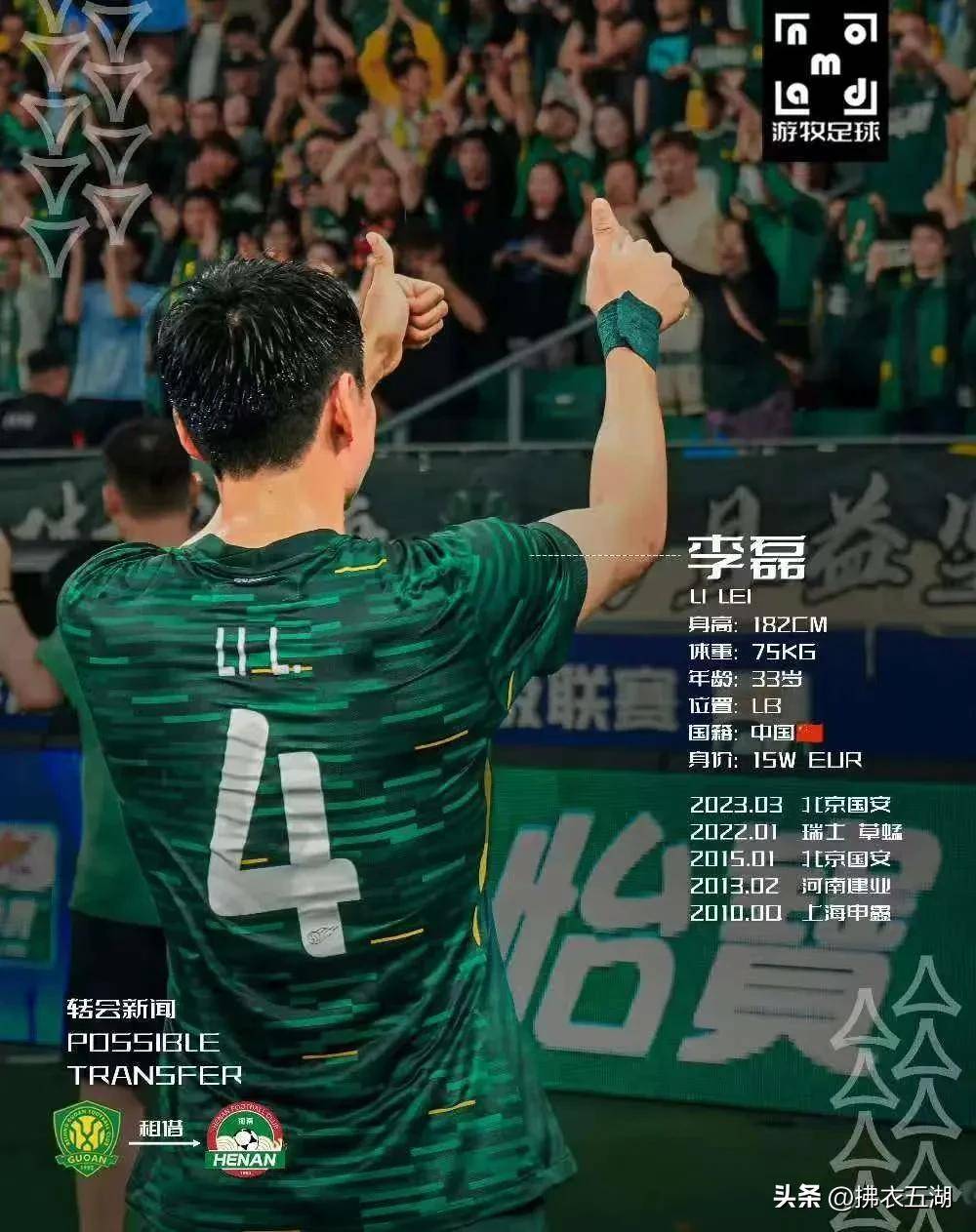 曝国安球员李磊确定将离队大概率租借加盟河南的简单介绍